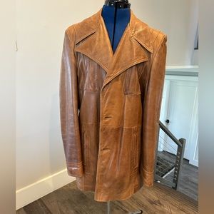 Vintage Genuine Leather by Double 4 Ltd. Trench Coat Western Brown | Size 42 reg